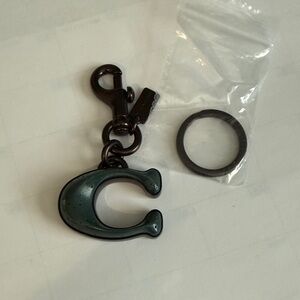 NWT Coach Signature C Inlay Bag Charm Key Fob Keychain Pewter / Green C8813